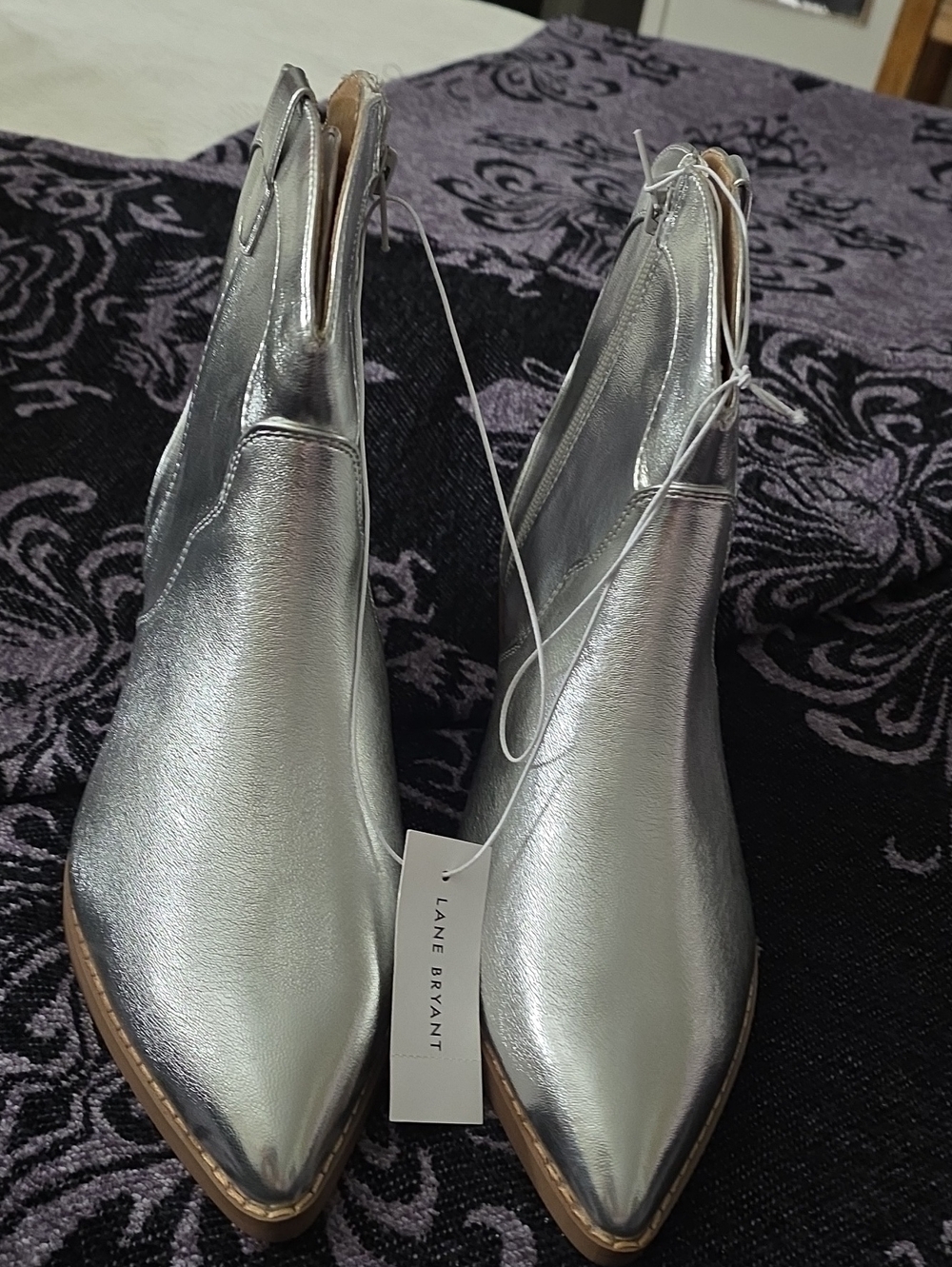 Lane Bryant Metallic Silver Pointed Ankle Booties
